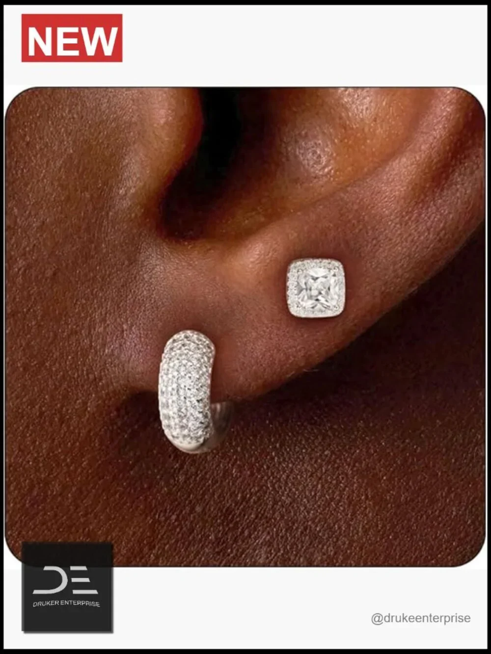 2 Pairs 14K Gold/Silver-Plated CZ Stud & Hoop Earrings Set for Men Women